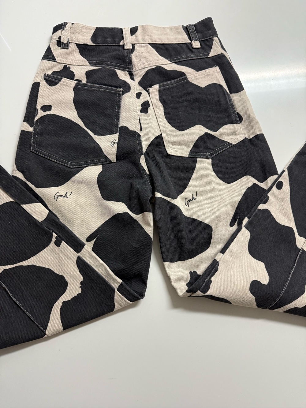 Lisa Says Gah Black and Cream Cow-Print Wide Leg Jeans - Picture 4 of 9